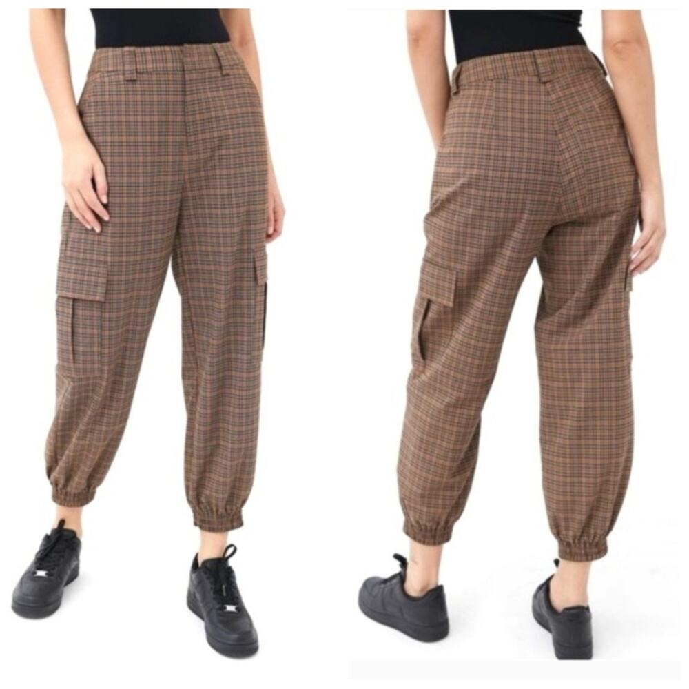 Urban Outfitters Brown Checkered Plaid Cargo Jogger Pants